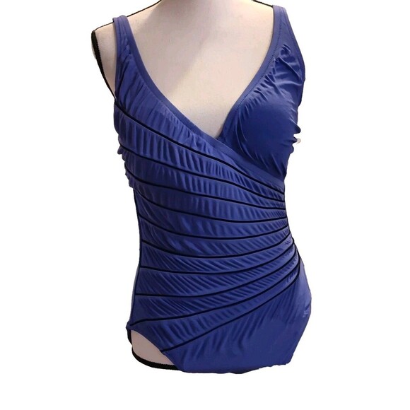 Gottex One-Piece Swimsuit Women’s Size 8 Purple Striped Padded Bra M06-158 - Picture 1 of 8